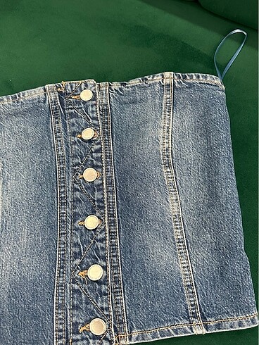 Pull and Bear Kot Crop büstiyer mavi staplez