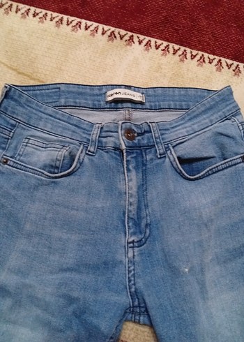 erkek Mavi Denim Bağlama Desenli Normal Boy Jean - Görsel 2