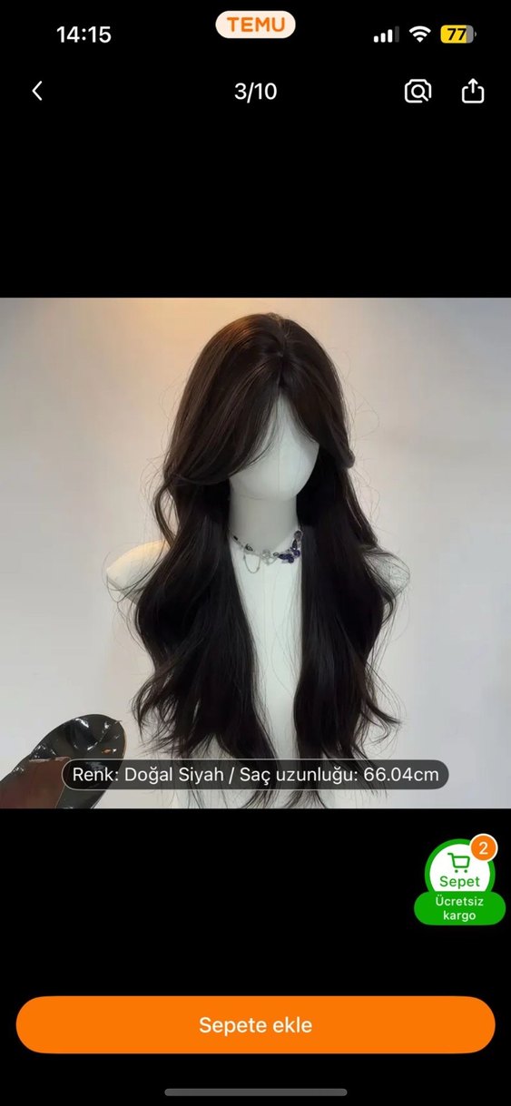 Koyu Siyah Uzun Sentetik Peruk, Kürk Detaylı - Görsel 2