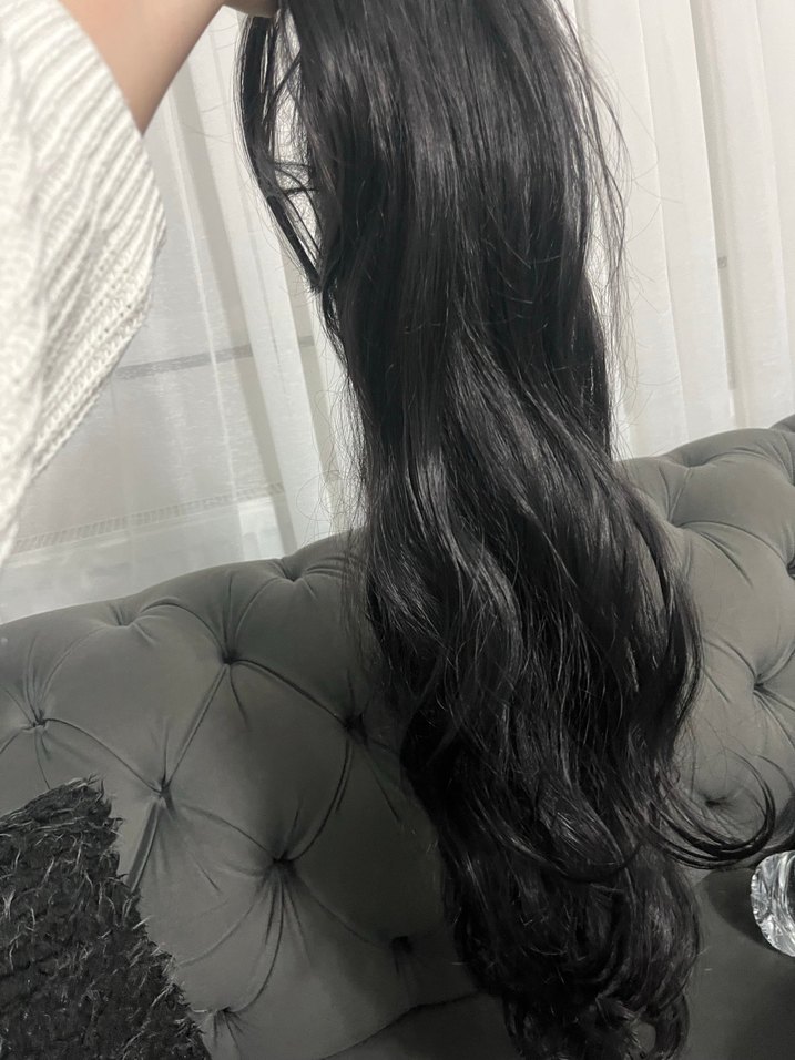 Koyu Siyah Uzun Sentetik Peruk, Kürk Detaylı - Görsel 3