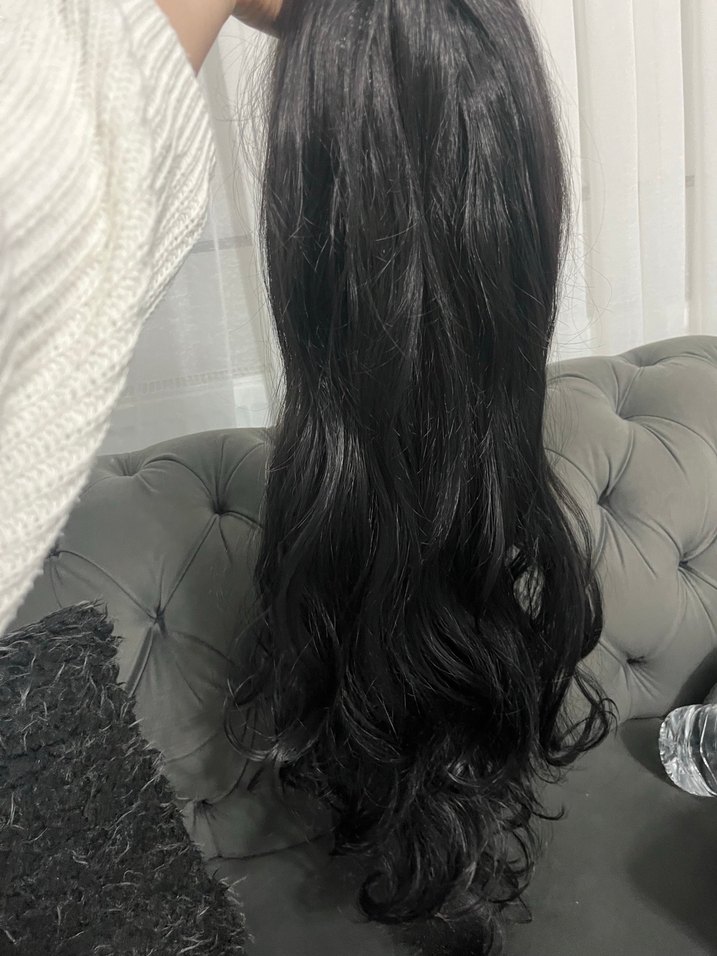 Koyu Siyah Uzun Sentetik Peruk, Kürk Detaylı - Görsel 4