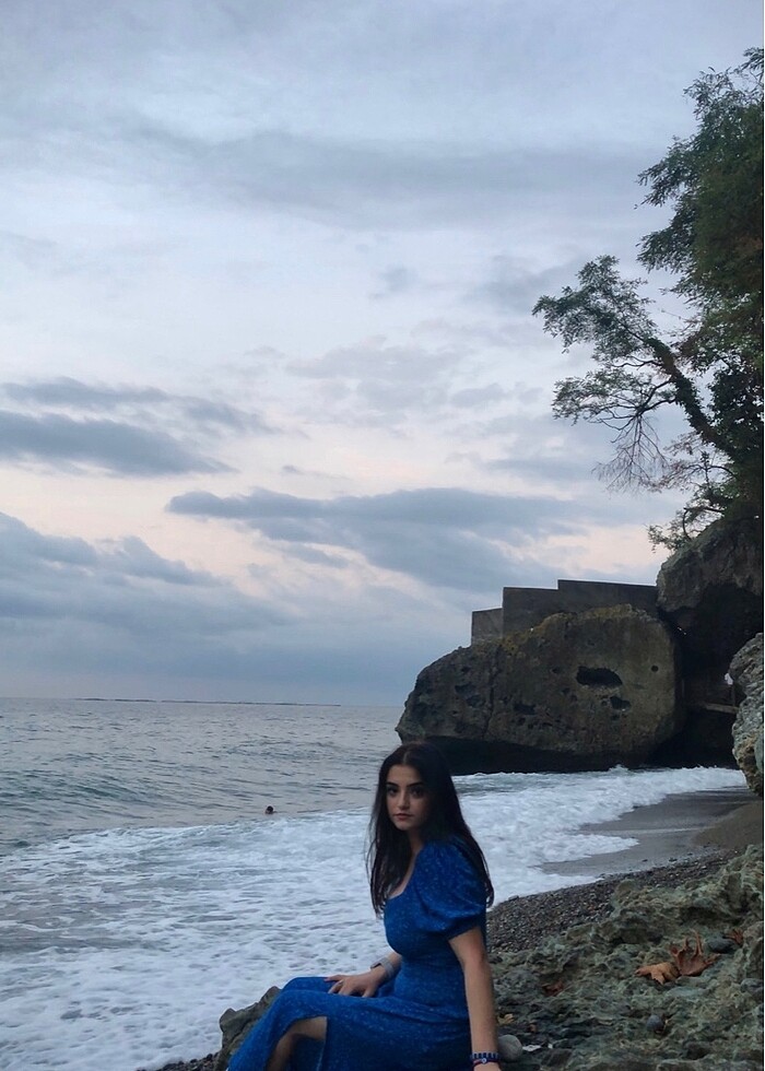 Çiçekli uzun elbise mavi - Görsel 3