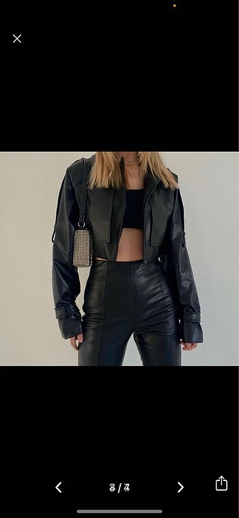 Crop deri ceket - Görsel 3