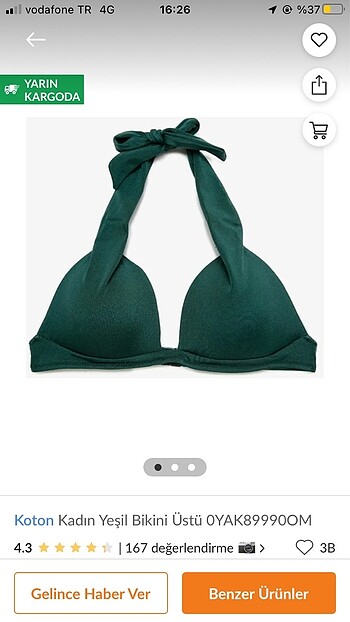 38 Beden yeşil Renk Koton bikini üstü