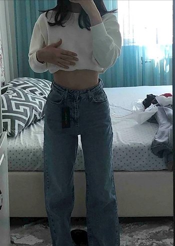 Kadın Gri Bol Kesim Denim Pantolon