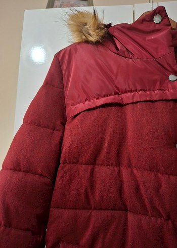 Bordo Kürklü Kadın Kışlık Mont - Görsel 6