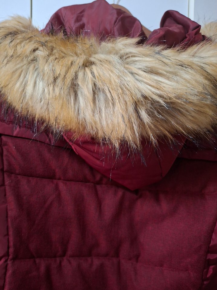 Bordo Kürklü Kadın Kışlık Mont - Görsel 4
