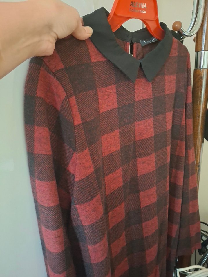 Kırmızı Kareli Uzun KolluTunik - Görsel 4