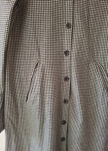 Gri Ekose Midi Kadın Gömlek - Görsel 2