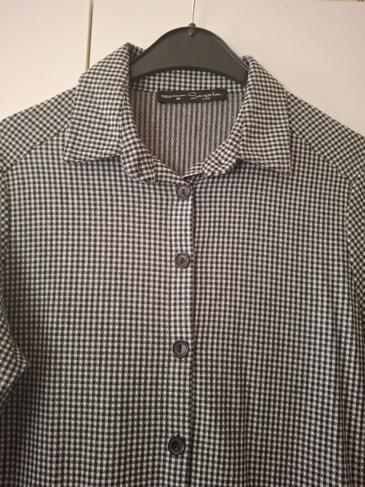 Gri Ekose Midi Kadın Gömlek - Görsel 4