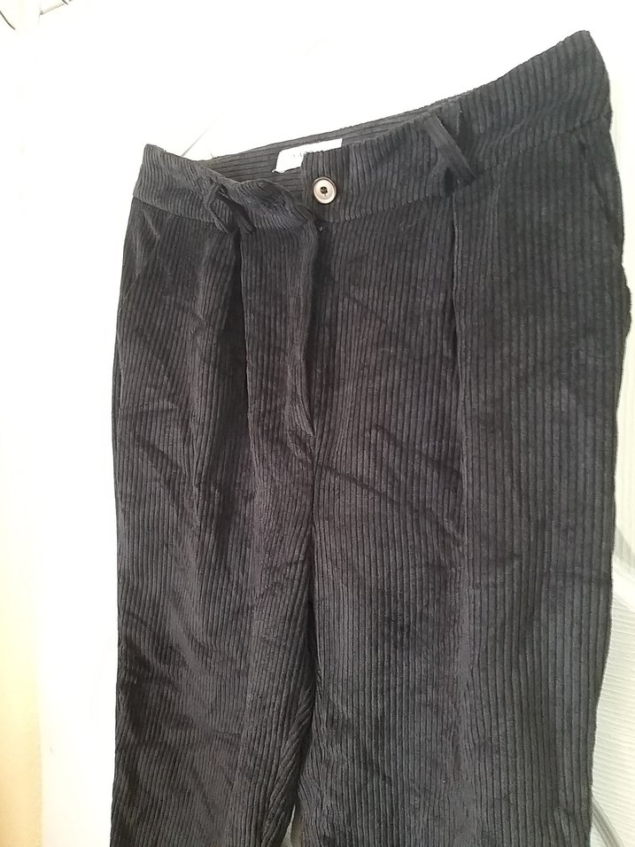 Siyah fitilli pilili pantolon jean tarzında kaliteli yüksek bel - Görsel 3