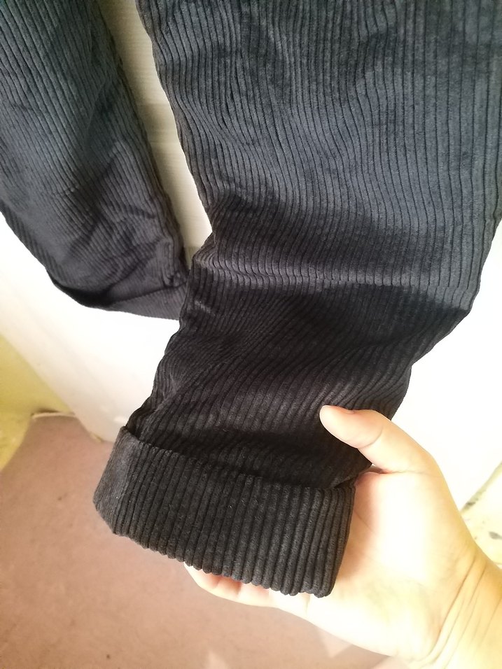 Siyah fitilli pilili pantolon jean tarzında kaliteli yüksek bel - Görsel 5