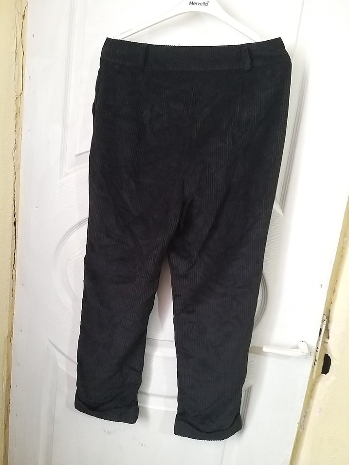 Siyah fitilli pilili pantolon jean tarzında kaliteli yüksek bel - Görsel 4