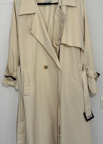 Bej Düğmeli Midi Kadın Trençkot - Görsel 3