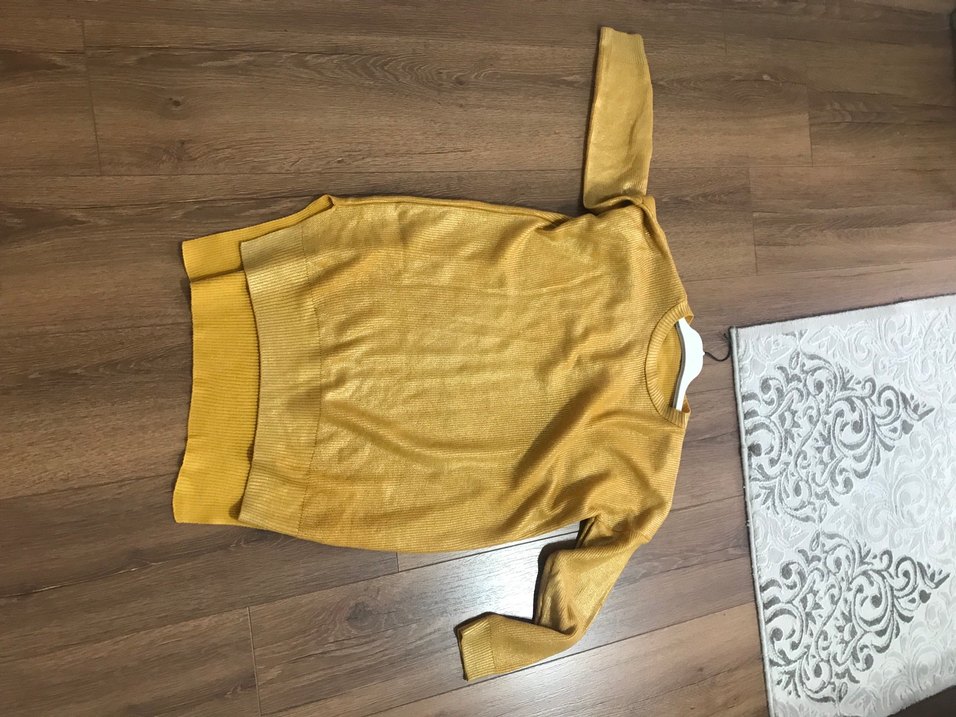 Sarı Örgü Kadın Sweatshirt - Görsel 3