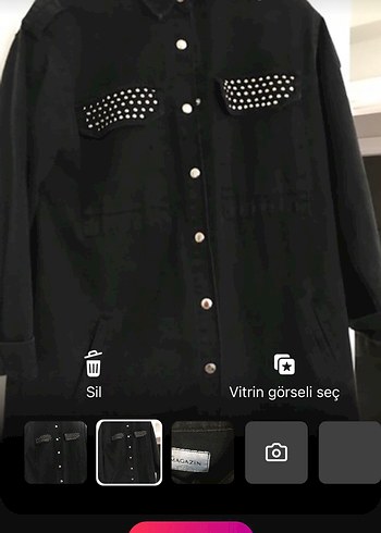 Siyah Düğmeli Kadın Denim  kot Ceket - Görsel 3