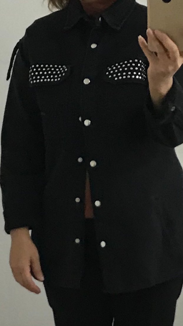 Siyah Düğmeli Kadın Denim  kot Ceket - Görsel 2