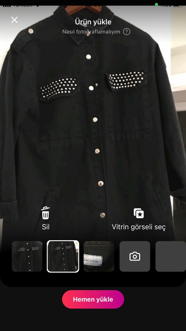 Siyah Düğmeli Kadın Denim  kot Ceket - Görsel 3