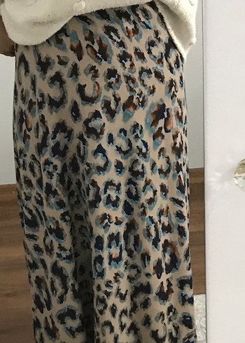 Saten gibi Leopar Desenli Uzun Kadın Etek - Görsel 2