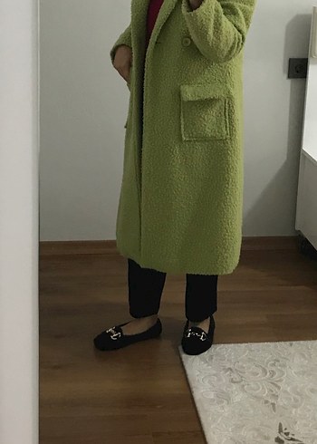 Yeşil Peluş Midi Kadın Kaban - Görsel 2