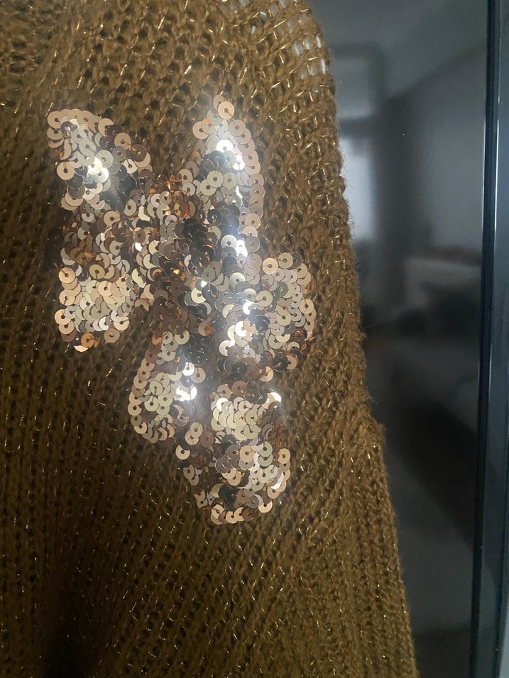 Uzun Kollu Kahverengi Nakışlı Kadın Hırka - Görsel 3