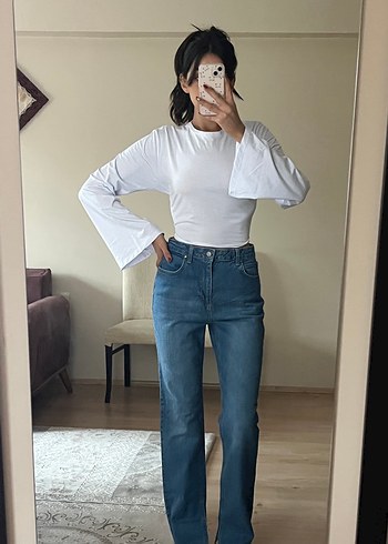 Diğer Beyaz Midi Boy Rahat Kesim Kadın Jean