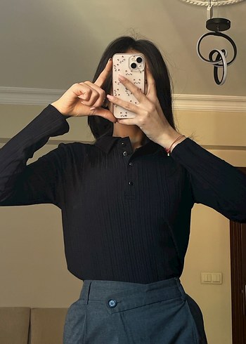 Düğmeli Siyah Uzun Kollu Kadın Ofis Bluzu - Görsel 2