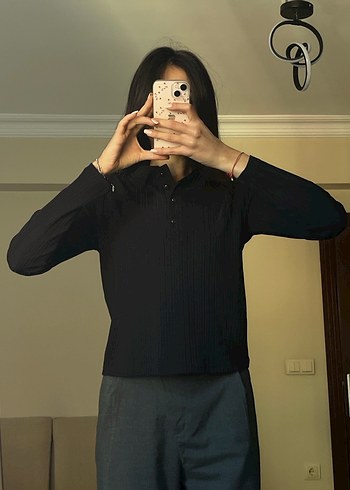 Düğmeli Siyah Uzun Kollu Kadın Ofis Bluzu - Görsel 4