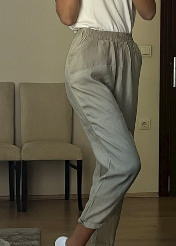 Bej Kadın Keten Rahat Pantolon - Görsel 4