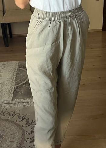 Bej Kadın Keten Rahat Pantolon - Görsel 2