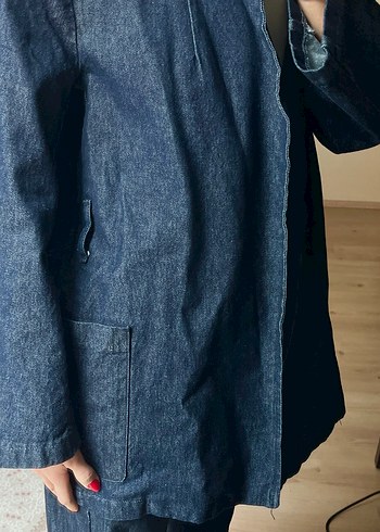 Kemerli Lacivert Kadın Denim Ceket - Görsel 5