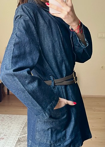 Kemerli Lacivert Kadın Denim Ceket - Görsel 2