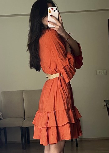 Kemerli V Yaka Mini Bohem Elbise - Görsel 4