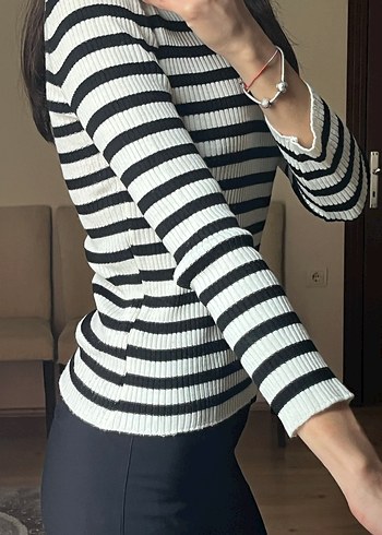 Zebra Desenli Uzun Kollu Fit Triko Kazak - Görsel 3