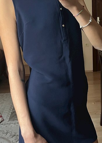 Lacivert Kolsuz Midi İş Elbisesi - Görsel 5