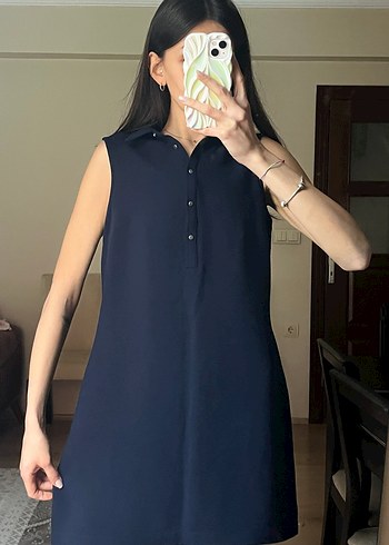 Lacivert Kolsuz Midi İş Elbisesi - Görsel 4