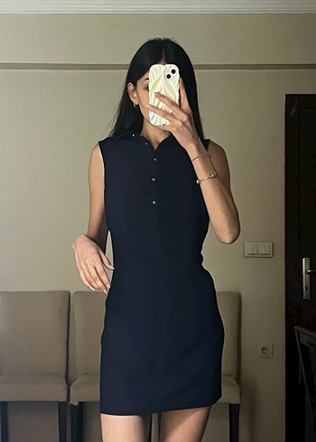 Lacivert Kolsuz Midi İş Elbisesi - Görsel 2