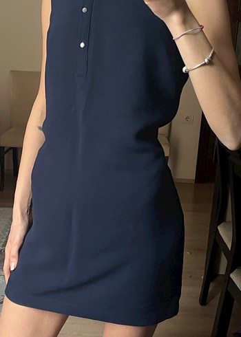Lacivert Kolsuz Midi İş Elbisesi - Görsel 3