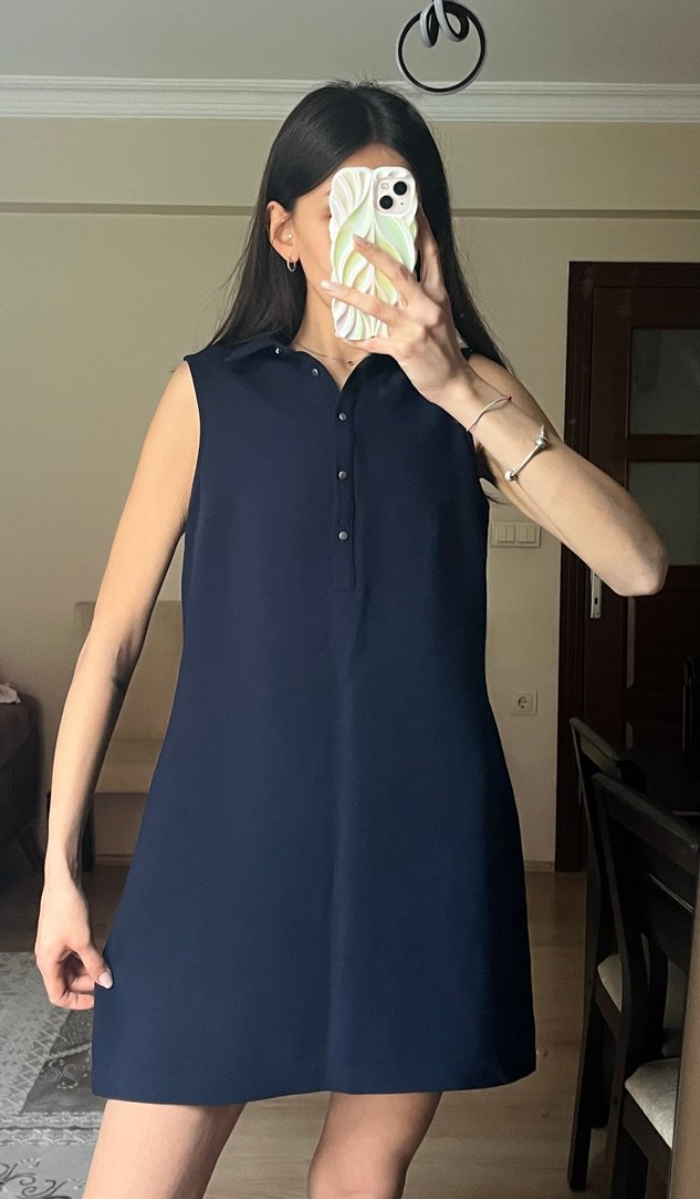 Lacivert Kolsuz Midi İş Elbisesi - Görsel 4