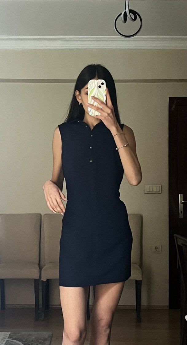 Lacivert Kolsuz Midi İş Elbisesi - Görsel 2