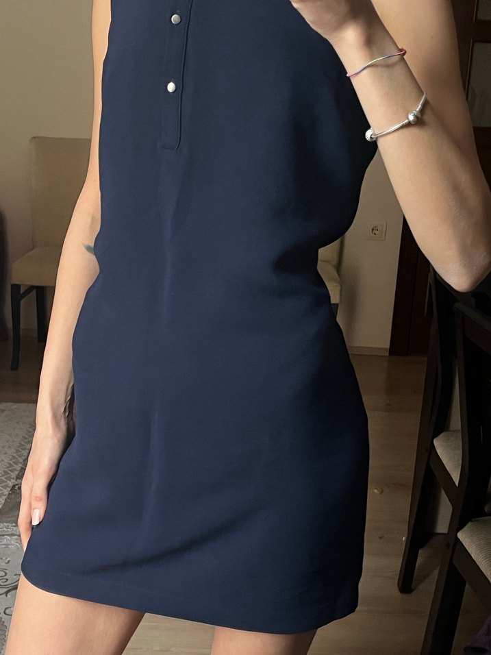 Lacivert Kolsuz Midi İş Elbisesi - Görsel 3