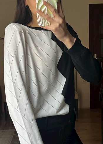 Zebra Desenli Uzun Kollu Beyaz Kazak - Görsel 2