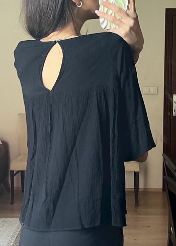 Dantel Detaylı Siyah Mini Triko Bluz - Görsel 5