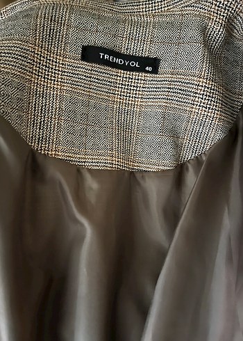 Gri Ekose Desenli Düğmeli Kadın Blazer - Görsel 5