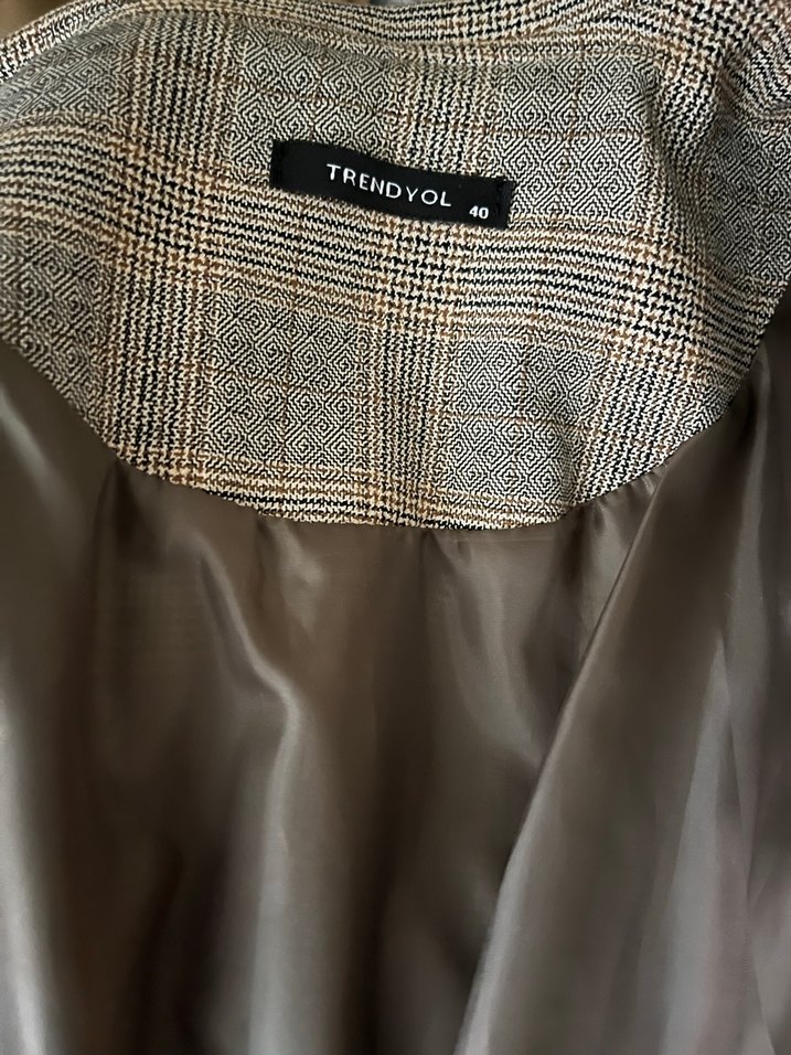 Gri Ekose Desenli Düğmeli Kadın Blazer - Görsel 5