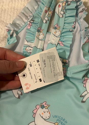 Turkuaz Baskılı Kız Çocuk Mayo - Görsel 4