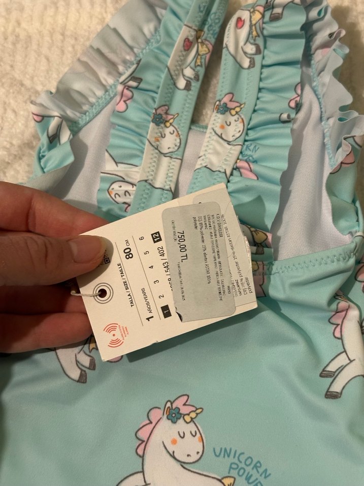 Turkuaz Baskılı Kız Çocuk Mayo - Görsel 4