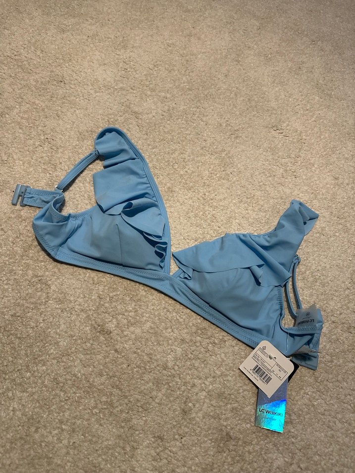 Mavi Fırfırlı İpli Bikini Üstü - Görsel 2