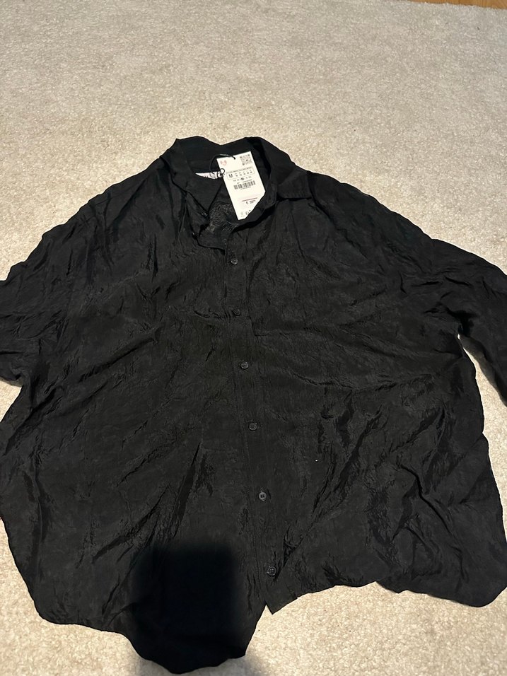 Siyah Keten Uzun Kollu Salaş Gömlek - Görsel 2