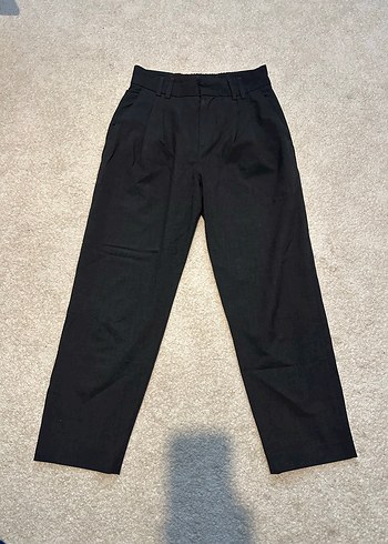 Kadın Gri Keten Kemerli Midi Pantolon - Görsel 4